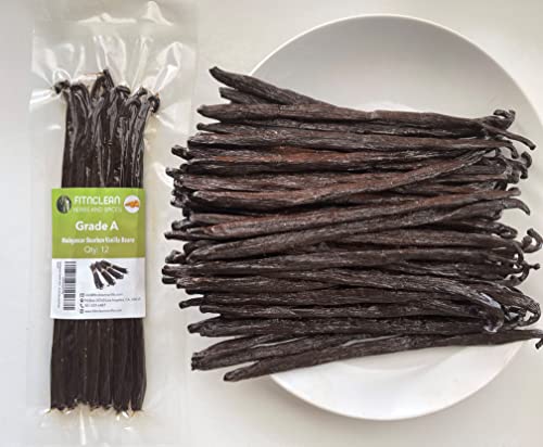 12 Madagascar Vanilla Beans Grade A. Late 2021-2022 Harvest 6"-7.5" Fresh by FITNCLEAN VANILLA for Extract, Baking and Essence. Gourmet Bourbon NON-GMO Whole Pods