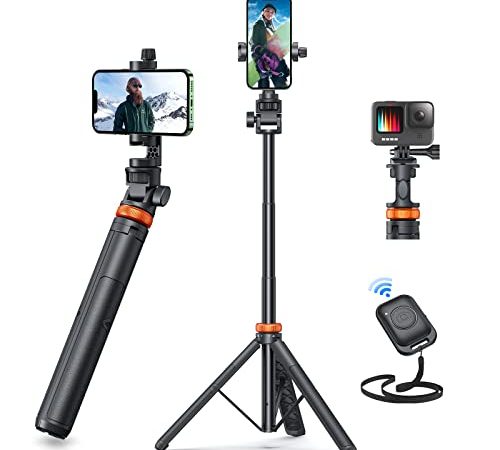 62" Phone Tripod, EUCOS Selfie Stick Tripod with Remote, Upgrade iPhone Tripod Stand & Travel Tripod, Solidest Cell Phone Tripod Compatible with iPhone 13/12Pro Max/Samsung/GoPro/DJI