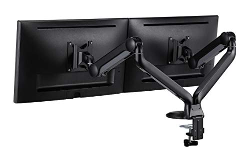 Aluminum Dual Monitor Stand, Full Motion Adjustable Dual Monitor Mount with Gas Spring Arm, Swivel VESA Mount with C Clamp for 2 LCD Computer Monitors up to 32 inch