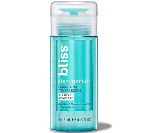 Bliss Clear Genius Clarifying Toner + Serum | Purifies Pores, Tones, Calms & Clears Skin | with Salicylic Acid, Niacinamide & Witch Hazel | Clean | Cruelty Free | Paraben Free | Vegan | 4.3 oz