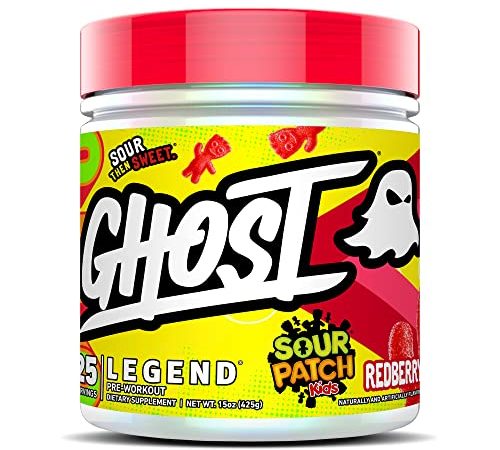 GHOST Legend Pre-Workout Energy Powder, Sour Patch Kids Redberry - 25 Servings - Caffeine, L-Citrulline, & Beta Alanine Blend for Energy Focus & Pumps - Free of Soy, Sugar & Gluten, Vegan