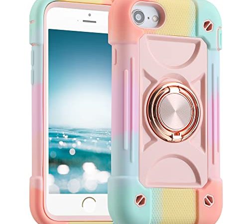 MARKILL Compatible with iPhone Se3/iPhone Se2,iPhone 6/6S Case,iPhone7/iPhone8 Case 4.7 Inch with Ring Stand, Heavy-Duty Military Grade Shockproof Phone Cover. (Rainbow Pink)