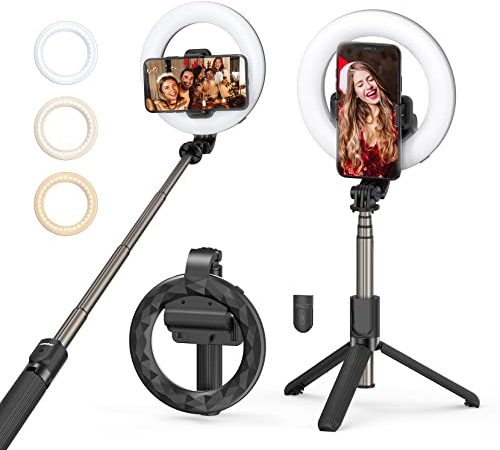 Selfie Stick Tripod with Remote, Phone Tripod Stand with Light, Portable Tripod for iPhone, Selfie Stick Compatible with iPhone 13/13 Pro Max/12 Pro/12/11 Pro Max/11 Pro/11/XS Max, Galaxy S20, More