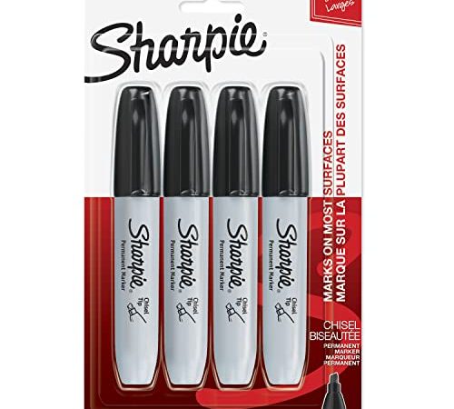 Sharpie 38264PP Permanent Markers, Chisel Tip, Black, 4 Count