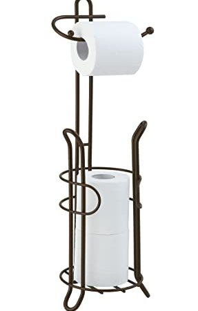 SunnyPoint Bathroom Toilet Tissue Paper Roll Storage Holder Stand with Reserve, The Reserve Area Has Enough Space to Store Mega Rolls; Coating Bronze