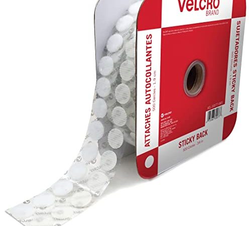 VELCRO Brand Adhesive Dots White 500 Pk 3/4" Circles Sticky Back Round Hook and Loop for School, Teachers, Mounting Arts and Crafts | VEL-30077-AMS