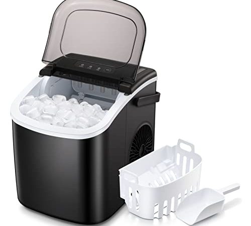Antarctic Star Countertop Ice Maker Portable Ice Machine with Handle,Self-Cleaning Ice Makers, 26Lbs/24H, 9 Ice Cubes Ready in 6 Mins for Home Kitchen Bar Party