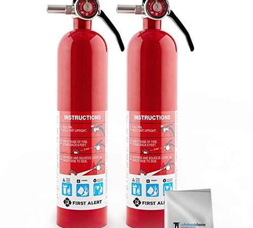 BRK BRANDS, INC First Alert FE1A10GR195 HOME1 Rechargeable Standard Home Fire Extinguisher UL Rated 1-A:10-B:C Pack of 2 Includes Wholesalehome Cleaning Cloth.
