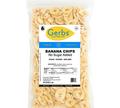 GERBS Unsweetened Banana Chip Slices 2 LBS. | Freshly made Re-Closeable Bag | Top 14 Food Allergy Free | Sulfur Dioxide Free | Excellent Source of Potassium & Magnesium | Gluten, Peanut, Tree Nut Free