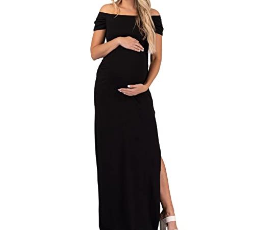 Mother Bee Maternity Short Sleeve Ruched Side Bodycon Dress with Side Slit Black
