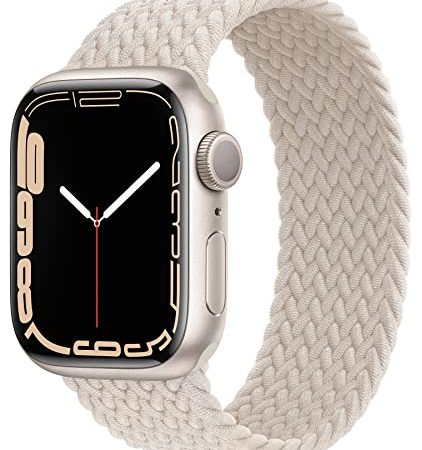 Proworthy Braided Solo Loop Compatible With Apple Watch Band 38mm 40mm 41mm for Men and Women, Stretch Nylon Elastic Strap Wristband for iWatch Series SE 7 6 5 4 3 2 1 (M, Starlight)