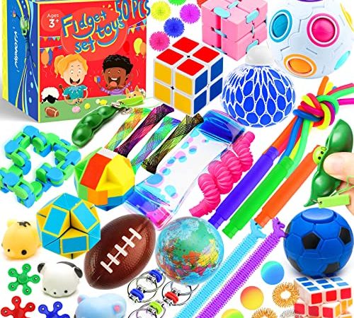 Sensory Toys Set 50 Pack, Stress Relief Fidget Hand Toys for Adults and Kids, Sensory Fidget and Squeeze Widget for Relaxing Therapy - Perfect for ADHD Add Anxiety Autism