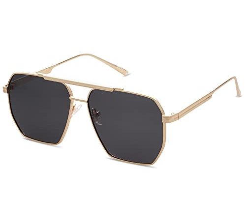 SOJOS Retro Oversized Square Polarized Sunglasses for Women Men Vintage Shades UV400 Classic Large Metal Sun Glasses SJ1161 with Gold/Grey Lens