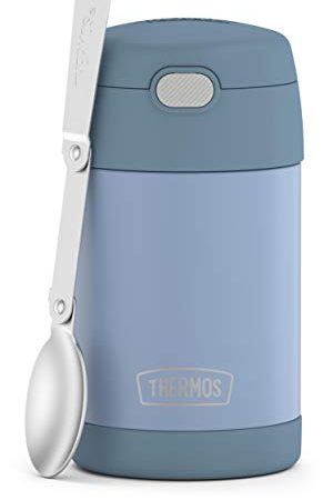 THERMOS FUNTAINER 16 Ounce Stainless Steel Vacuum Insulated Food Jar with Folding Spoon, Denim Blue
