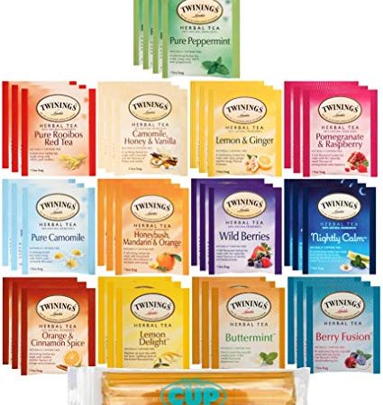 Twinings Herbal Tea Bags - 40 Individually Wrapped Tea Bags, Pure Peppermint, Camomile, Rooibos Red, Honeybush Mandarin Orange, Plus 9 More Flavors - with BYTC Honey Sticks