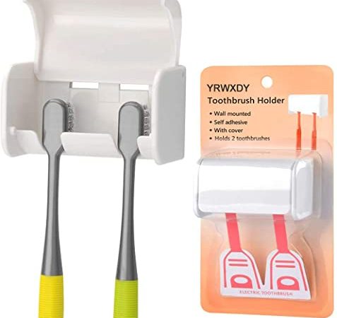 YRWXDY Toothbrush Holder Wall Mounted with Cover, Self Adhesive Toothbrushes Holder Perfect for Dorm Bathrooms and Shower, Holds 2 Toothbrushes