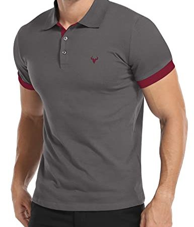 YTD Men's Short Sleeve Casual Slim Fit Polo Shirts Basic Designed Classic Cut Cotton Shirts Dark Gray