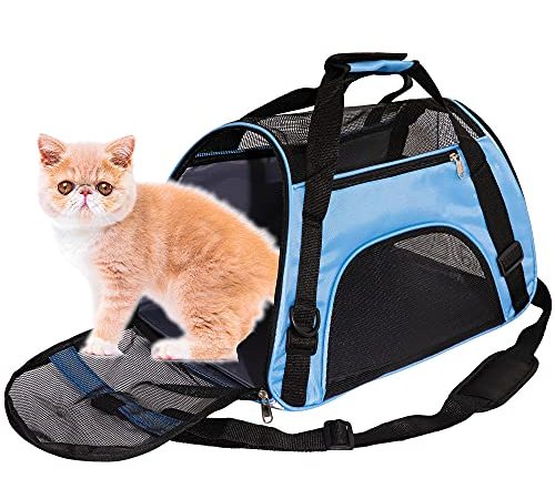 Adkyop Cat Carrier for Cats Dog Carrier for Small Dogs Soft-Sided Pet Travel Bag for Cats Dogs Small Animal Pet Bag Airline Approved (Medium Blue)