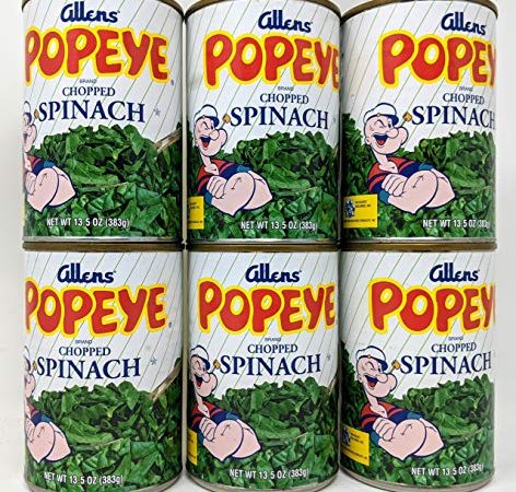 Allens Popeys Chopped Spinach Bundle - 6 X 13.5 Oz Cans of Allens Popeye Chopped Spinach With Recipe Sheet