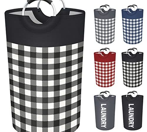 BlissTotes Large Laundry Basket Laundry Hamper Bag Washing Bin Clothes Bag Collapsible Tall With Handles Waterproof Travel Bathroom College Essentials Storage For College Dorm, Family (Black, L)