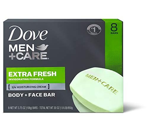 Dove Men+Care 3 in 1 Bar Cleanser for Body, Face, and Shaving Extra Fresh Body and Facial Cleanser More Moisturizing Than Bar Soap to Clean and Hydrate Skin, 3.75 Ounce (Pack of 8)