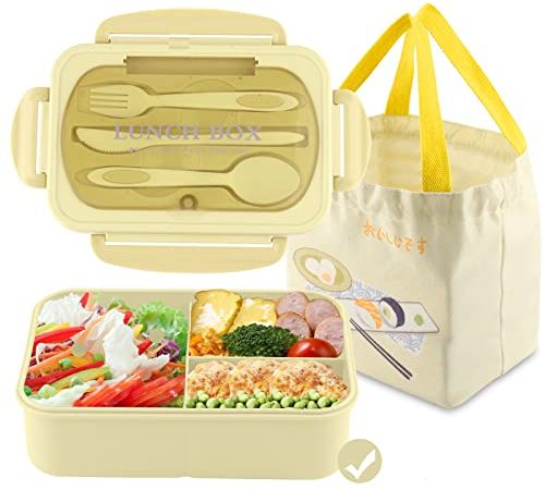HSYTEK Bento Boxes For Adults, 1200ML 3 Compartments Japanese Bento Box With Lunch Bag And Utensils, BPA-Free LeakProof Lunch Box for Study, Work, Picnic