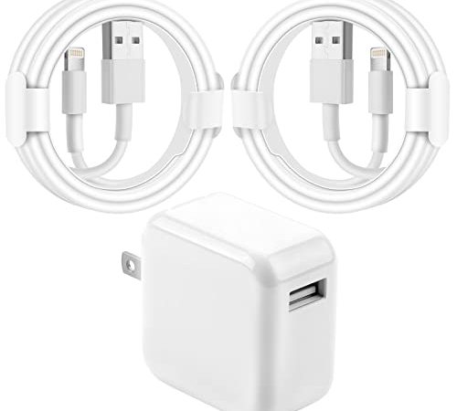 iPad Charger iPhone Charger,【Apple MFi Certified】 12W Fast Charging USB Wall Charger Block Foldable Portable Travel Plug and 2 Pack Lightning Cable Compatible with iPhone,iPad,iPad Mini,Air
