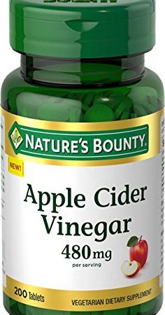 Nature’s Bounty Apple Cider Vinegar 480mg Pills, Vegetarian Supplement Plant Based, 200 Tablets