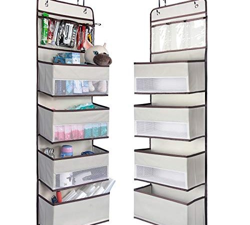 NesTidy Over The Door Organizer Storage, Wall Mount Hanging Organizer with 4 Large Capacity Pocket Organizers and 3 Small Pockets for Baby Essentials, Toys, Cosmetics, and Sundries (Beige, 1 Pack)