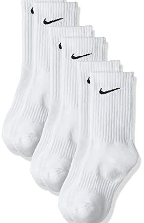 Nike Everyday Cushion Crew Training Socks, Unisex Nike Socks with Sweat-Wicking Technology and Impact Cushioning (3 Pair), White/Black, Medium