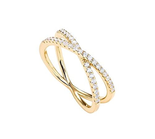 PAVOI 14K Gold Plated X Ring CZ Simulated Diamond Criss Cross Ring (9, Yellow)