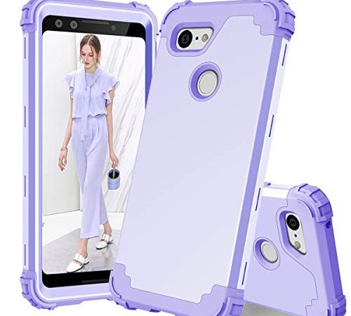 Phone Case for Google Pixel 3 Hard Cover Shockproof Soft Silicone Bumper Hybrid Three Layer Defender Heavy Duty Protective Wireless Charging Cell Accessories Pixel3 Pixle Cases Women Purple