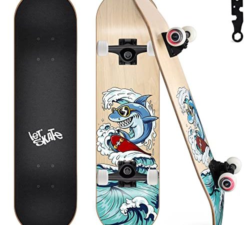 Skateboards for Beginners, 31"x8" Complete Skateboard for Kids Teens & Adults, 7 Layer Canadian Maple Wood Double Kick Deck Concave Standard and Tricks Skateboard with All-in-1 Skate Tool