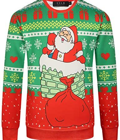 SSLR Men's Funny Xmas Holiday Crew Neck Ugly Christmas Sweatshirt (Large, Green Red)
