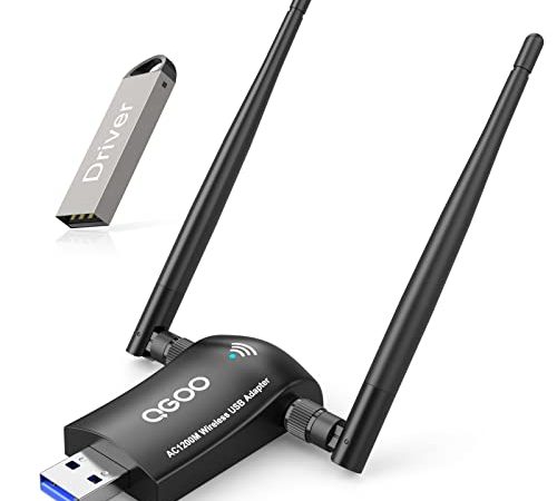 Wireless USB WiFi Adapter, QGOO WiFi Adapter USB 3.0 AC1200 High Gain Dual 5dBi Antennas 802.11ac/a/b/g/n Dual Band 2.42GHz/300Mbps 5.8GHz/867Mbps for PC Windows 11/10/8/7/Vista/XP, Mac OS 10.9-10.15