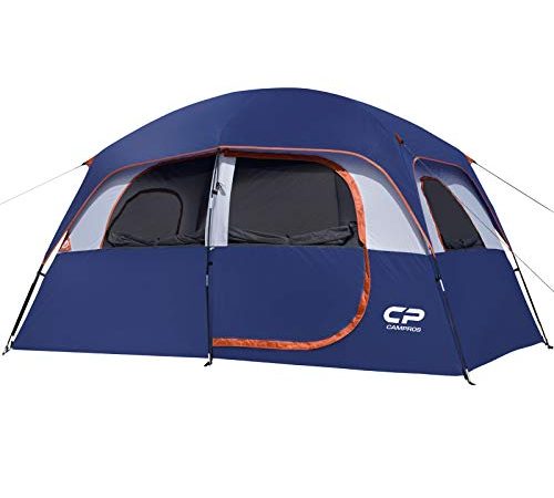 CAMPROS CP Tent-6-Person-Camping-Tents, Waterproof Windproof Family Tent with Top Rainfly, 4 Large Mesh Windows, Double Layer, Easy Set Up, Portable with Carry Bag - Blue