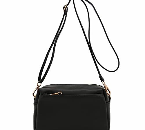 Small Triple Zip Crossbody Bag (Black)