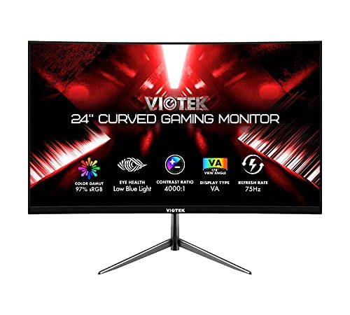 Viotek NBV24CB2 24-Inch Curved Monitor, 75 Hz Full-HD Frameless Monitor for Home, Office & Gaming | VGA, HDMI, 3.5mm | Adaptive Sync w/Superior Dead Pixel Policy + 3Yr Performance Promise