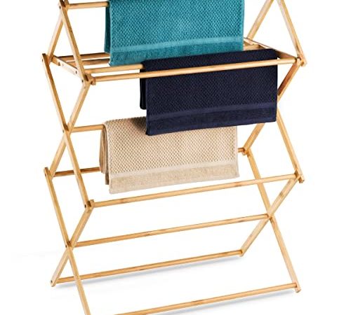 Bartnelli Bamboo Laundry Drying Rack for Clothes, Wood Clothing Dryer, Extreme Stability, Heavy Duty Built, Foldable, Collapsible Space Saving | Indoor-Outdoor Use - Pre-Assembled (BDR-553)