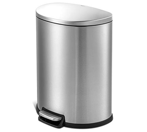 QUALIAZERO 50L/13Gal Heavy Duty Hands-Free Stainless Steel Commercial/Kitchen Step Trash Can, Fingerprint-Resistant Soft Close Lid Trashcan, 50L / 13 GAL
