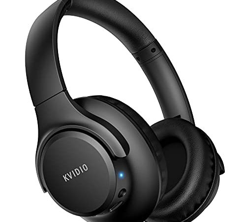 KVIDIO Bluetooth Headphones Over Ear, 55 Hours Playtime Wireless Headphones with Microphone,Foldable Lightweight Headset with Deep Bass,HiFi Stereo Sound for Travel Work Laptop PC Cellphone