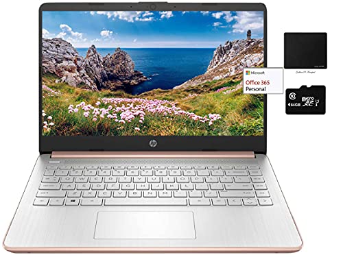 Newest HP 14" Thin Light Laptop, Intel 2-Core N4020, 8GB RAM, 128GB Storage(64GB eMMC+64GB Micro SD),1Yr Office, Win 10 Bundle with GaPi Mousepad (Rose Gold)