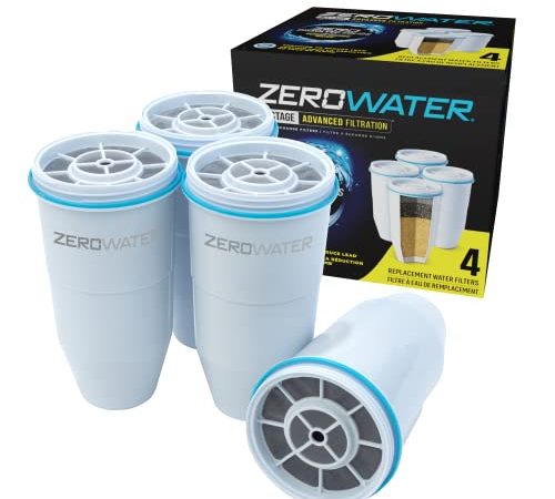ZeroWater Official 5-Stage Water Filter for Replacement, NSF Certified to Reduce Lead, Other Heavy Metals and PFOA/PFOS, 4-Pack