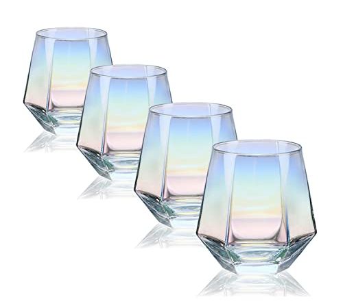 CUKBLESS Stemless Wine Glass Set Of 4(10 Oz),Iridescent Glassware For Gift,Modern Rainbow Wine Glass For Serving White Wine, Red Wine, Cocktail, Whiskey, Bourbon, Cool Water