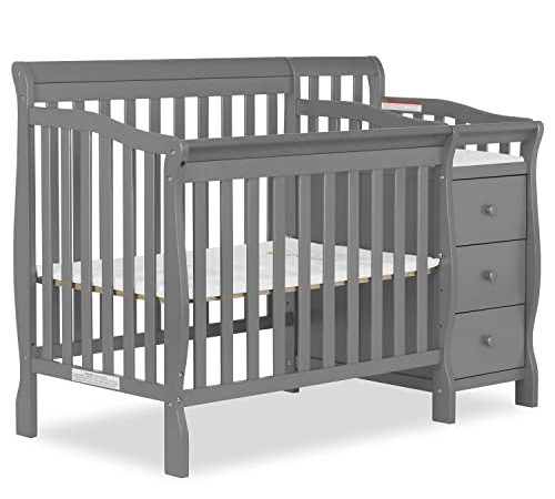 Dream On Me Jayden 4-in-1 Mini Convertible Crib And Changer in Storm Grey, Greenguard Gold Certified, Non-Toxic Finish, New Zealand Pinewood, 1" Mattress Pad