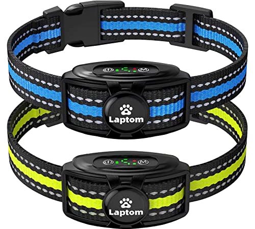 Laptom Pro 2 Pack Smart Dog Bark Collar - 5 Adjustable Sensitivity/Vibration&Sound/Rechargeable/IPX7 Waterproof - No Shock Bark Control Training Collar for Small Medium Large Dog (V1)