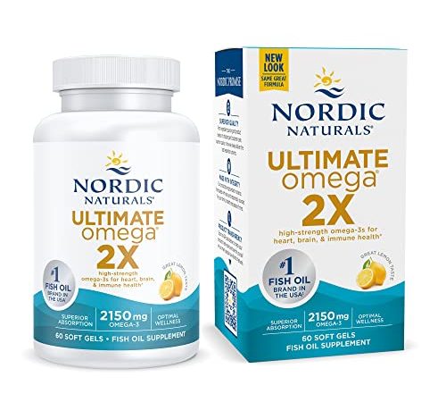 Nordic Naturals Ultimate Omega 2X, Lemon Flavor - 60 Soft Gels - 2150 mg Omega-3 - High-Potency Omega-3 Fish Oil with EPA & DHA - Promotes Brain & Heart Health - Non-GMO - 30 Servings