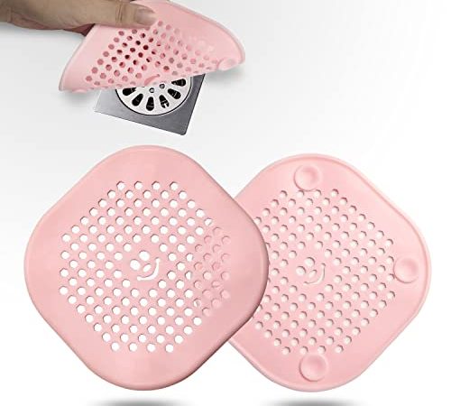 2 Pack Drain Hair Catcher Durable Silicone Drain Protector Bathroom Accessories Hair Stopper Drain Cover for Shower Kitchen Bathroom Tub Pink