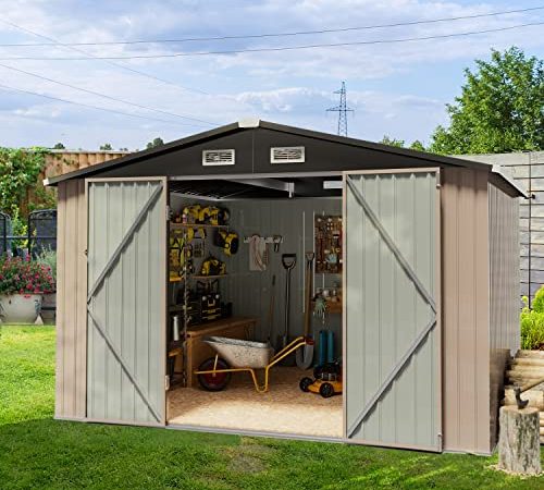 Aoxun Outdoor Shed - 8 x 10 ft Storage Sheds Galvanized Metal Shed with Air Vent and Slide Door, Tool Storage Backyard Shed Bike Shed, Tiny House Garden Tool Storage Shed for Backyard Patio Lawn