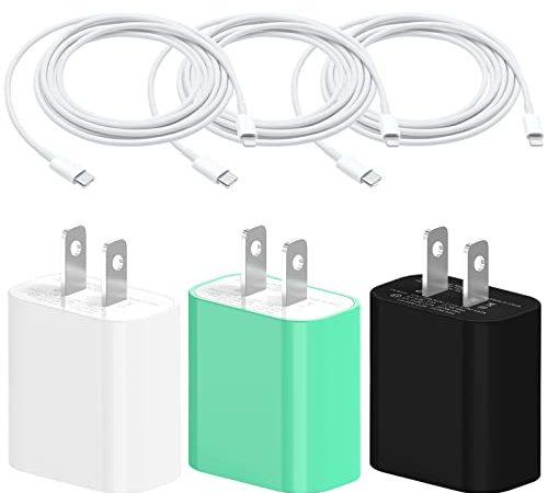 [Apple MFi Certified] iPhone Fast Charger,3 Pack 20W PD USB C Wall Charger Adapter with 3 Pack 6FT Type C to Lightning Cable Compatible with iPhone 14 13 12 11 Pro Max XR XS X,iPad